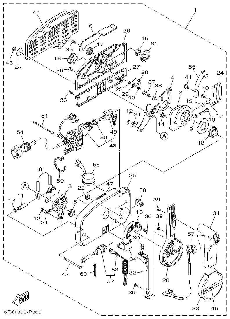Yamaha F70AET REMOTE CONTROL ASSY parts diagram